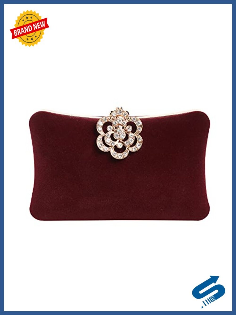 Velvet Evening Clutch Crystal Flower Closure Rhinestone Embellished Party Purse